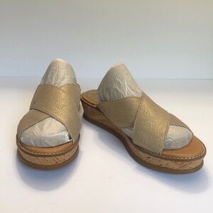 Latigo Kayda Gold Leather Crisscross Wide Straps Cork Platform Slip On S…
